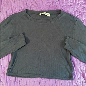 Gray Long Sleeve Ribbed Top